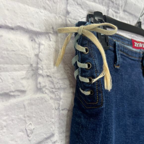 Vintage Y2K Zana Di Flare Jeans Side Lace Up Tie Size 13 Stretch Dark Wash Low - Picture 3 of 7